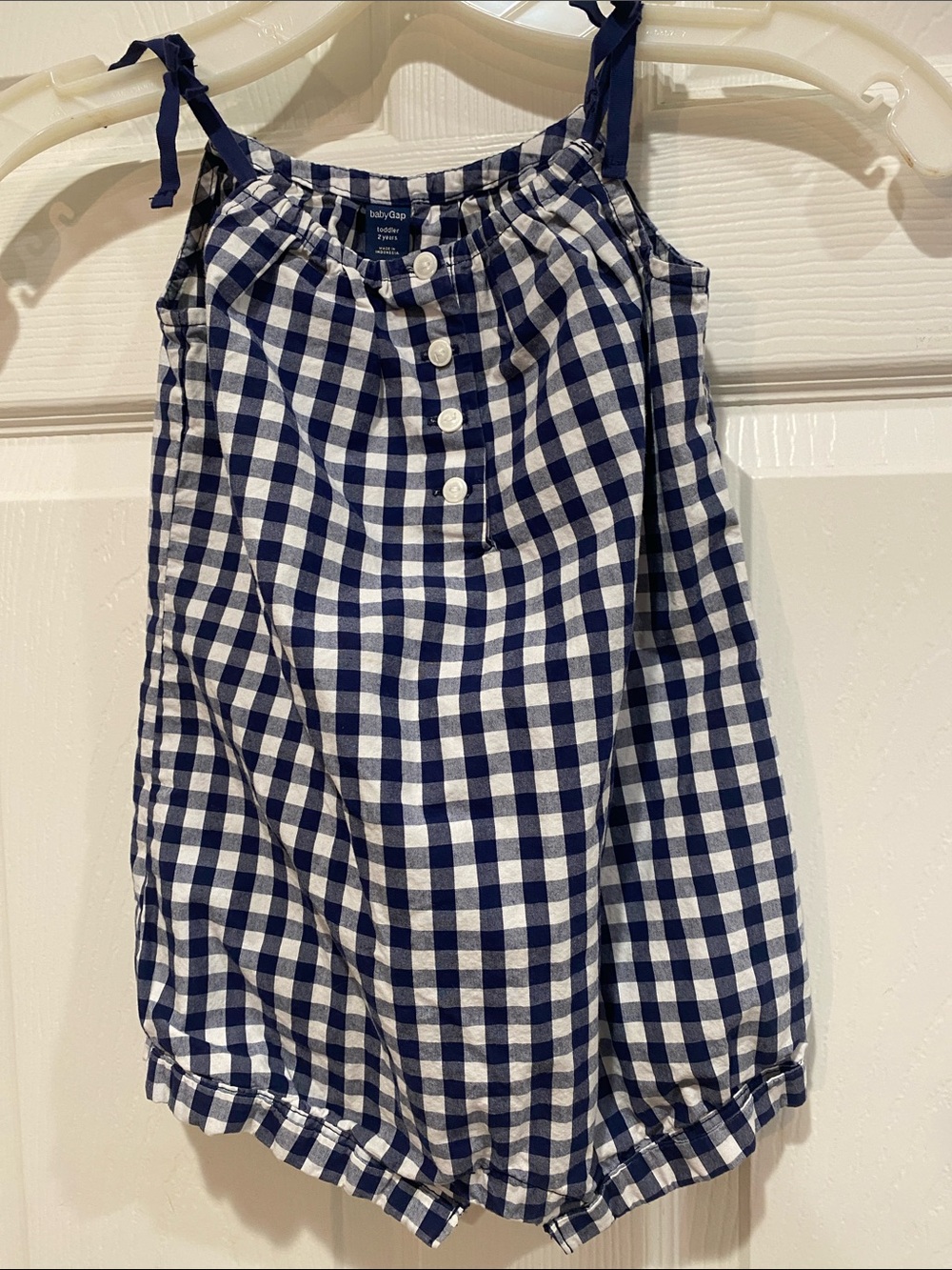 GAP Navy & White Gingham Tie-Shoulder Cotton Onesie 2 year old